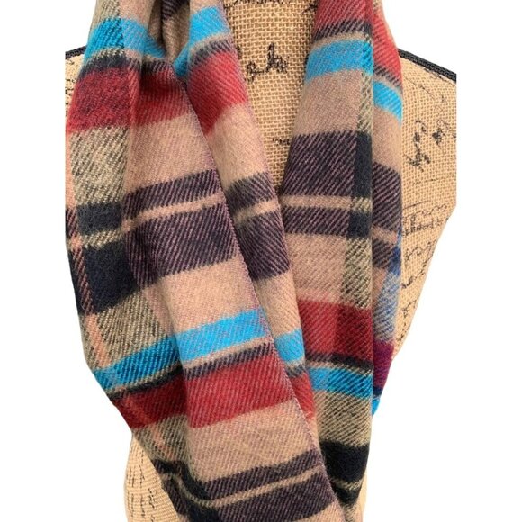 🌸3/$15🌸Plaid Warm Scarf Brown, Red, and Turquoise 60" Long - Picture 3 of 3
